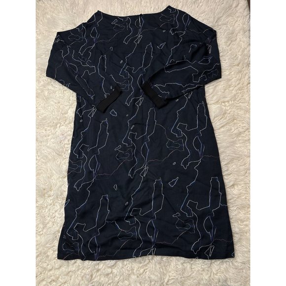 Elk the Label Dress Womens Large Scribble Print Shift Midi Blue Lagenlook - Picture 9 of 11